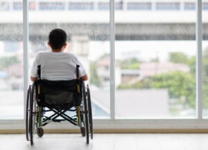 A pedestrian accident victim in a wheelchair.