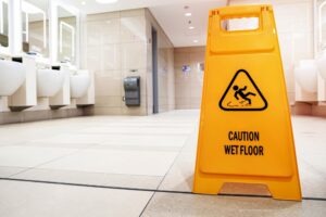 wet floor sign in bathroom