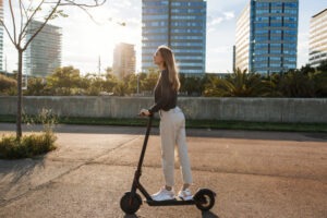 woman on electric scooter